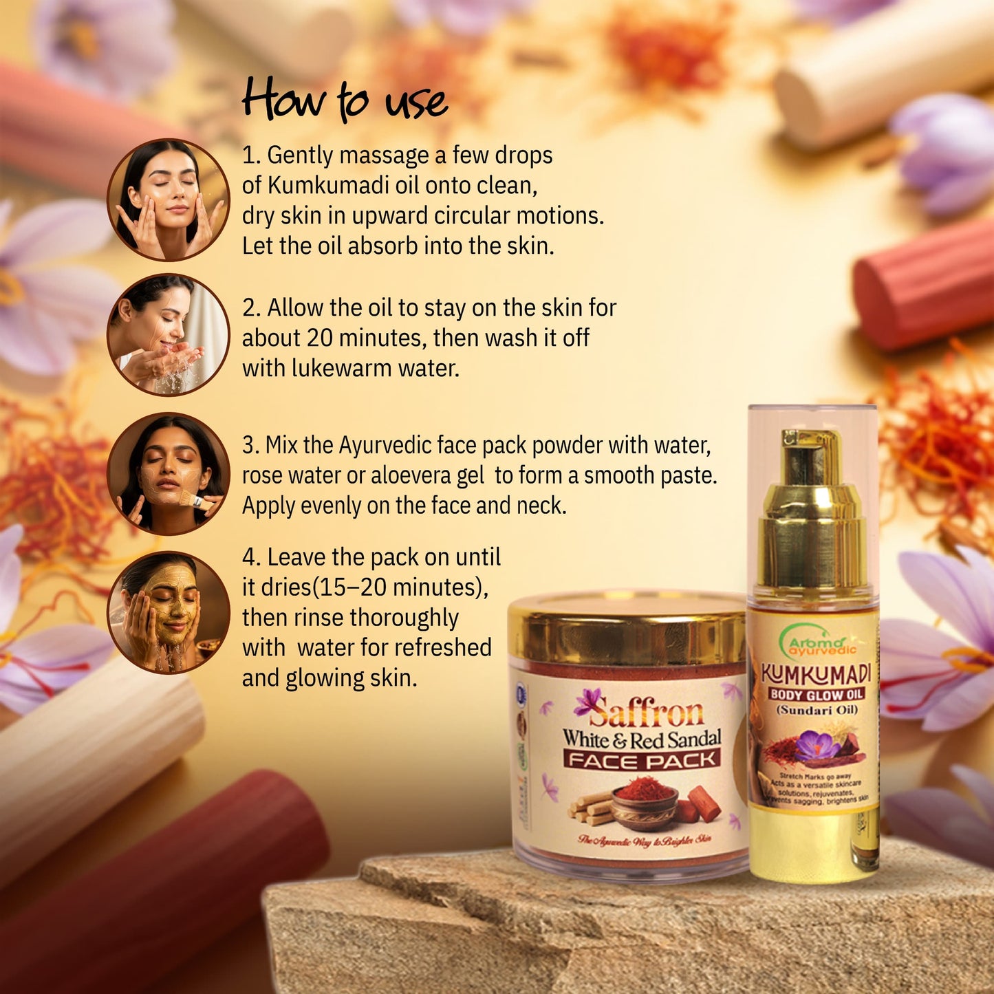 Saffron White & Red Sandal face pack(50 gm) & Kumkumadi Oil (50ml) Combo