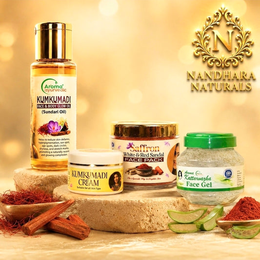 kumkumadi glow oil 30ml+ kumkumadi cream 50gm+saffron face pack+aloevera gel 500gm