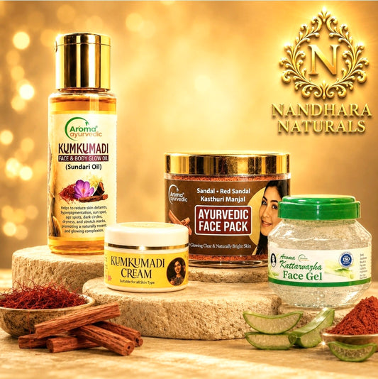 kumkumadi glow oil 30ml+kumkumadi cream 50gm redsandal kasthurimanjal face pack+aloevera gel 500gm