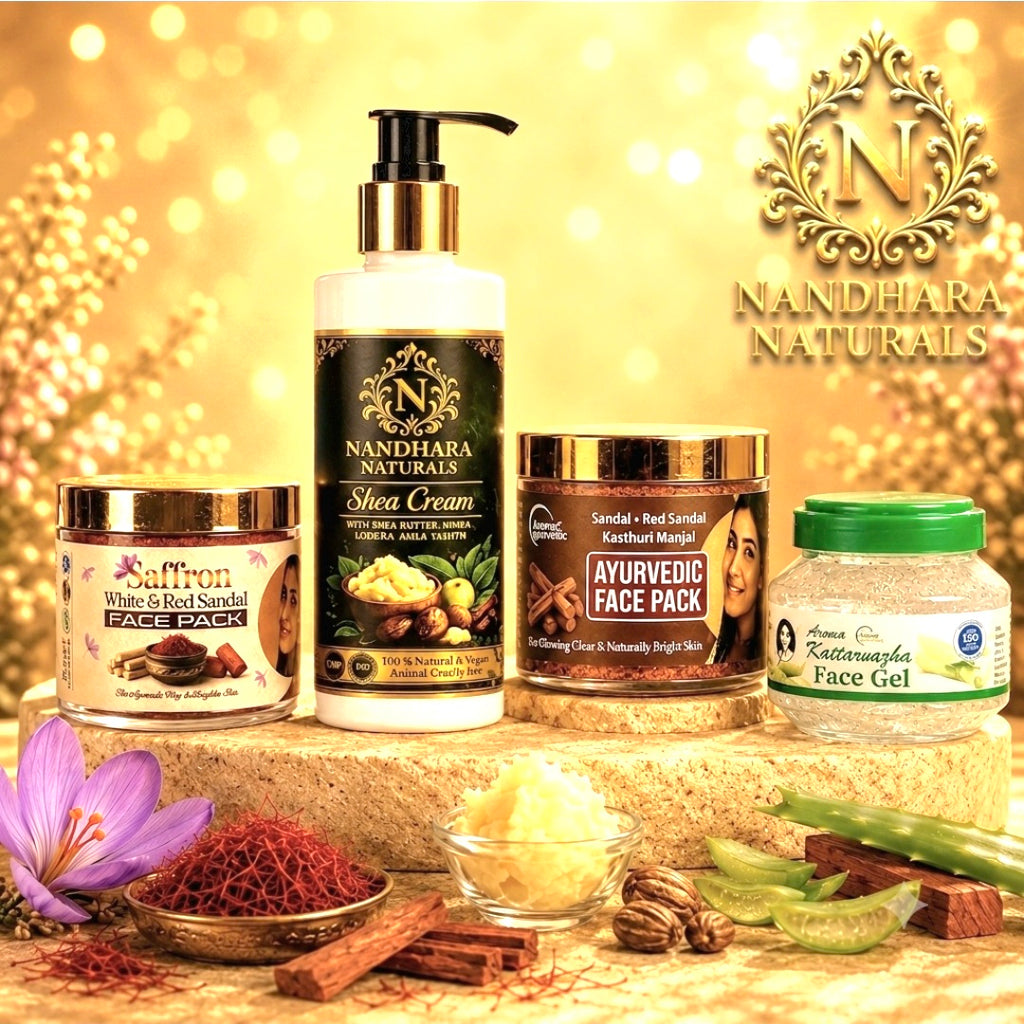 saffron face pack50gm+shea cream 200gm+aloe vera gel 500gm+ kasthurimanjal redsandal face pack combo