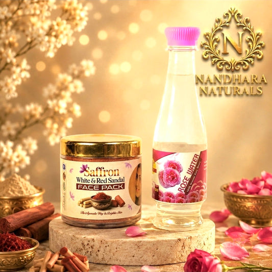 Saffron White & Red Sandal Facepack (50gm) +Rose Water(200ml) Combo