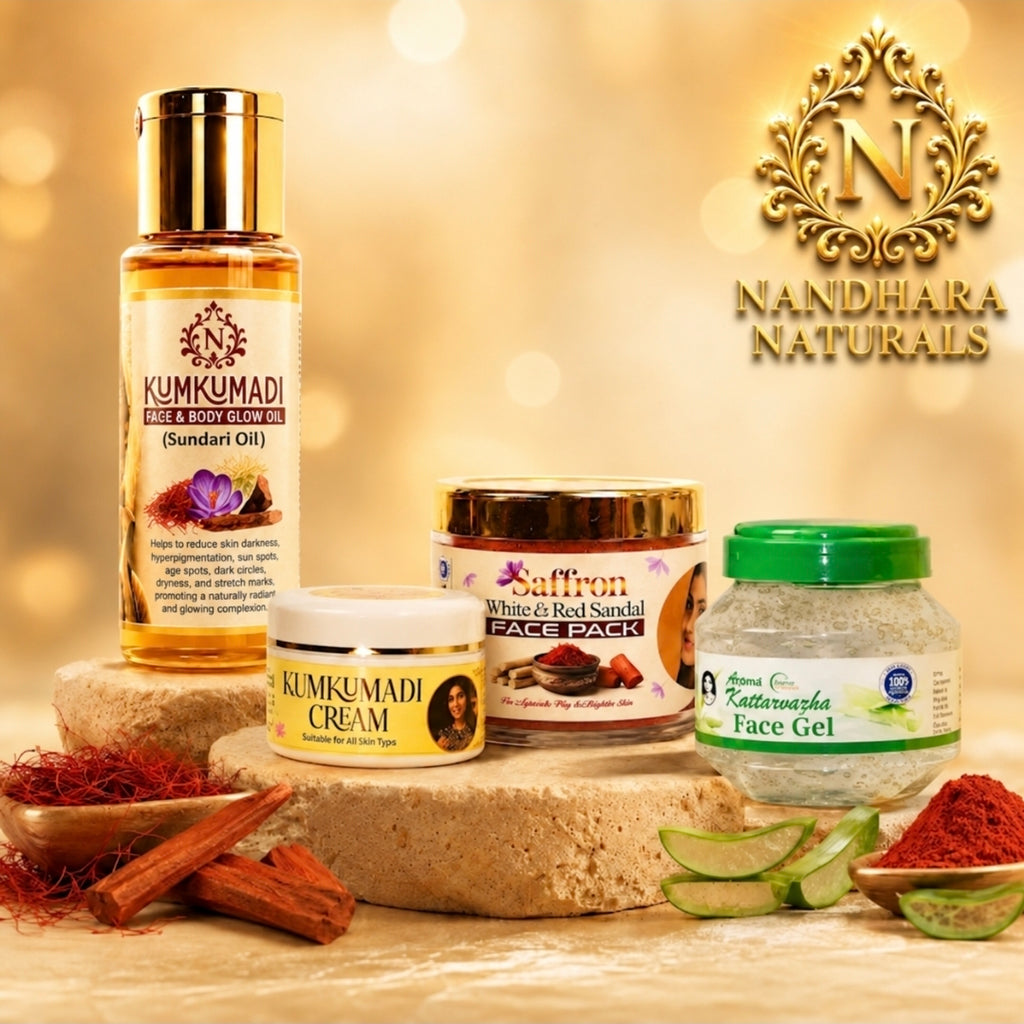 kumkumadi glow oil 30ml+ kumkumadi cream 50gm+saffron face pack+aloevera gel 500gm