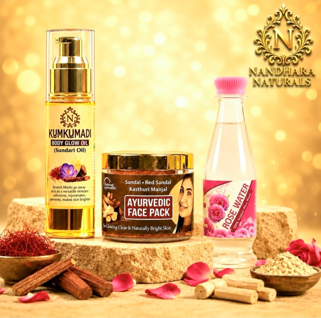 Kumkumadi Glow Oil (50ml)+Face Pack(50gm)+ Rose Water(200ml) (Combo)