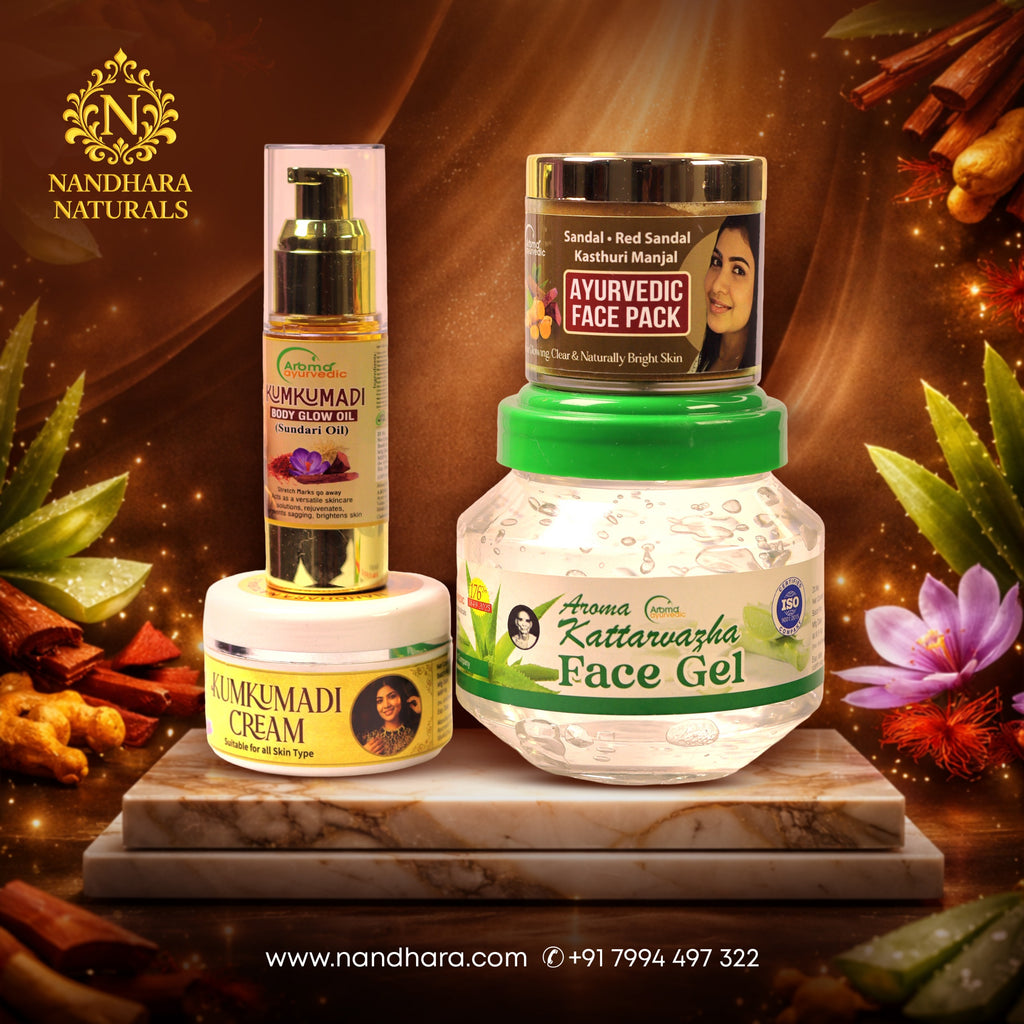 kumkumadi glow oil 30ml+kumkumadi cream 50gm redsandal kasthurimanjal face pack+aloevera gel 500gm