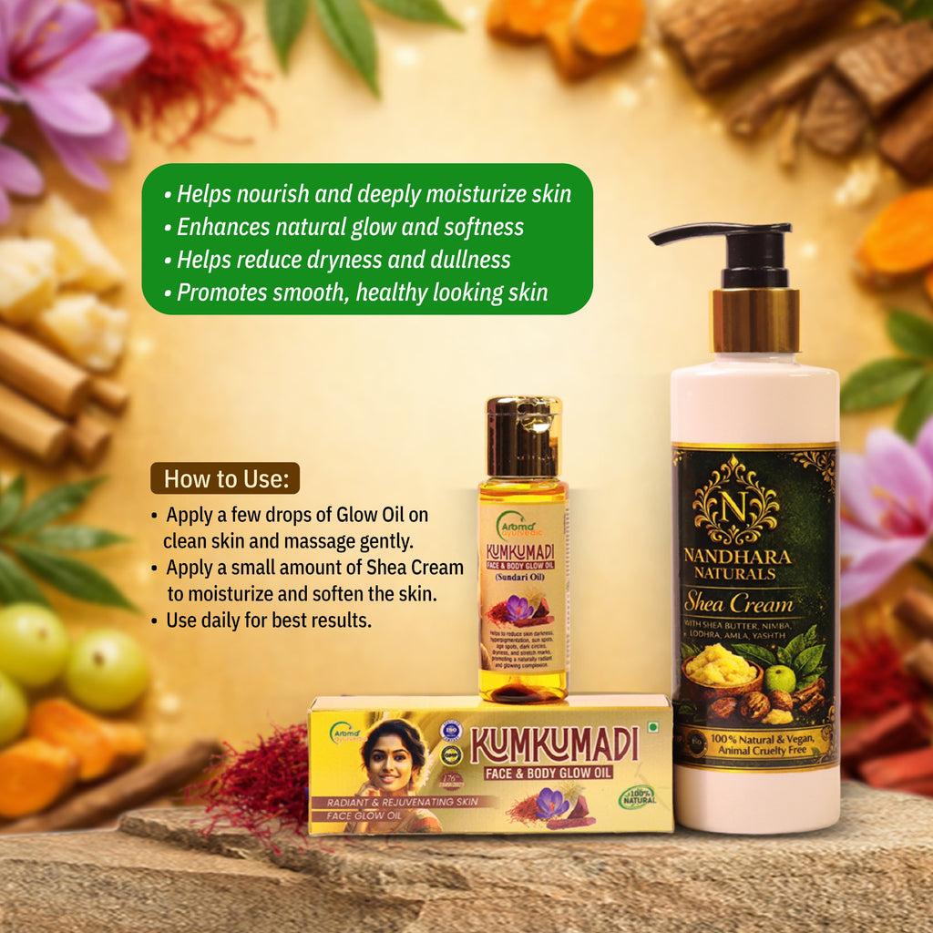 nandhara kumkumadi glow oil 30ml+nandhara shera cream 200gm